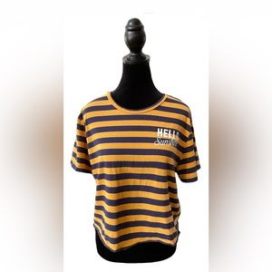 Rebellious One: Navy Blue and Mustard Yellow Crop Top